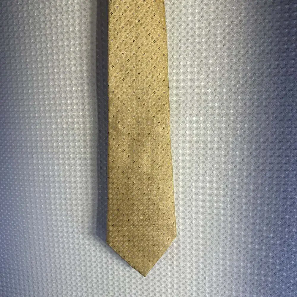 Burma Bibas Vintage 100% Silk Geometric Necktie Gold Grey Block Pattern